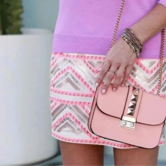 Express | Eras Tour Vibes Pink Sequins Boho Mini Pencil Skirt Size XS - Picture 2 of 7